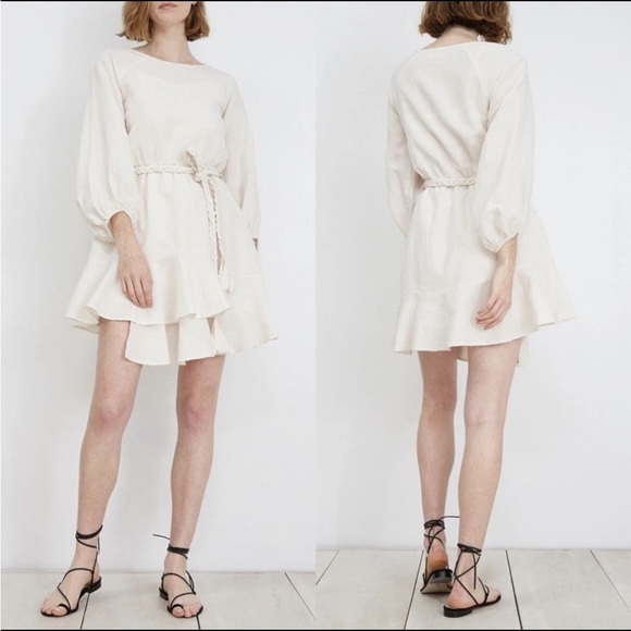 Apiece Apart Sabine Linen Cotton Mini Dress Asymmetric Belted Size 8 - Picture 1 of 7